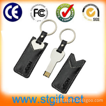Leather Case for USB Gift, Embossed Logo Leather 4GB USB Flash Drive with USB Key (SH-46)
